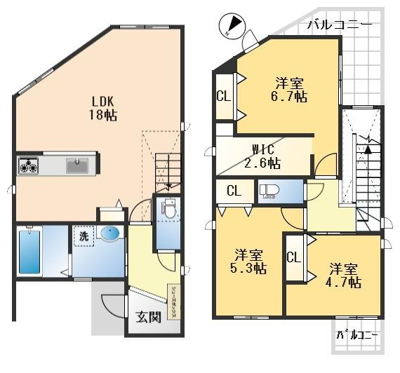 吹田市山手町3丁目　新築戸建の間取り