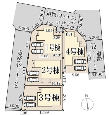 姫路市砥堀　第8期　新築一戸建ての区画図|全４区画