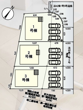 八王子市弐分方町　第４０（全３棟）の区画図|全3区画のゆとりある敷地配置です。前面道路からの出入りもしやすく、お車の出し入れや日々の移動がスムーズに行えます。全棟LDKが16帖以上の広さを確保しており、ご家族で伸び伸びとお過ごしいただけます。