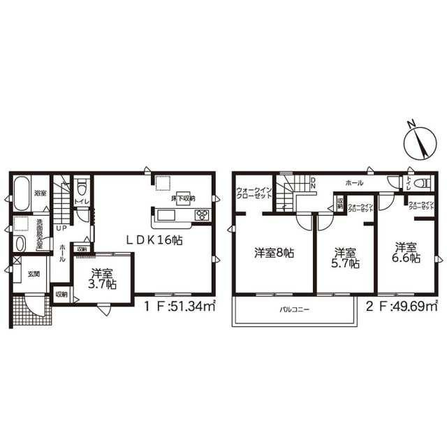 新築戸建て・仲介手数料無料）江南市勝佐町西町　２号棟の間取り