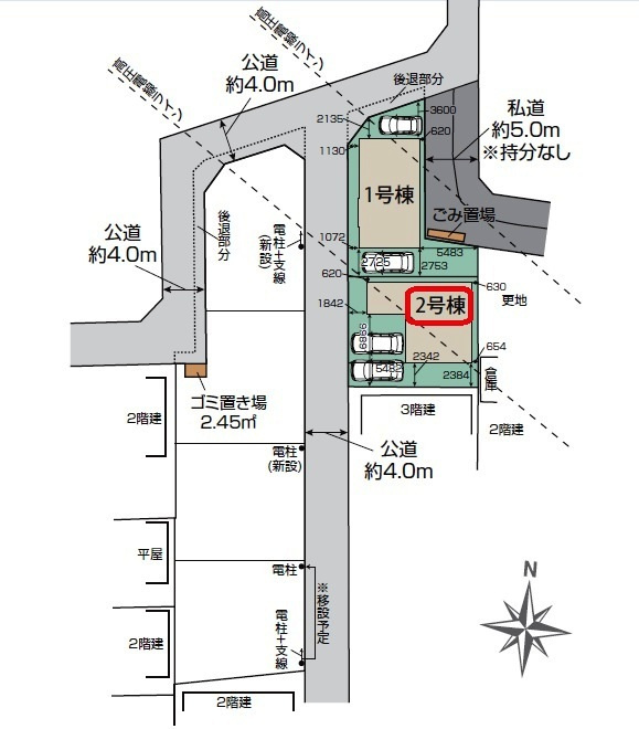 入間市上藤沢・全2棟　新築一戸建　2号棟の区画図|【全2棟・2号棟】カースペース2台・土地面積123.39平米（約37.32坪）