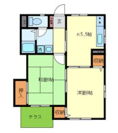 岸和田市下池田町１丁目のハイツの間取り