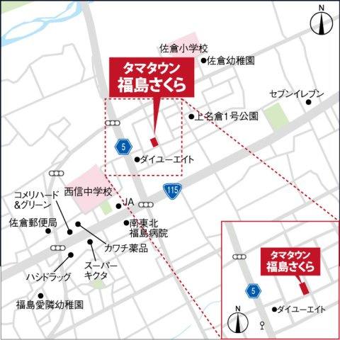 【地図】 | タマタウン　福島さくら　2号棟 | 大通りから離れた静かな住宅街。車通りも少ない安心なエリアです。
