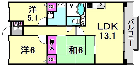 尼崎市武庫元町２丁目の賃貸マンションの間取り