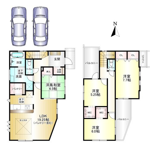 北葛城郡広陵町笠 １号棟の間取り|4LDK　土地面積：161.07ｍ2　建物面積：108.87ｍ2　駐車スペース2台