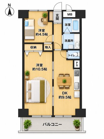 狭山ハウス2号棟4階の間取り