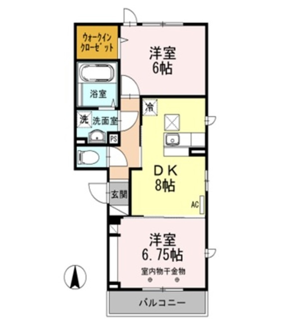 ラ・フルールの間取り|振分タイプの２ＤＫです。