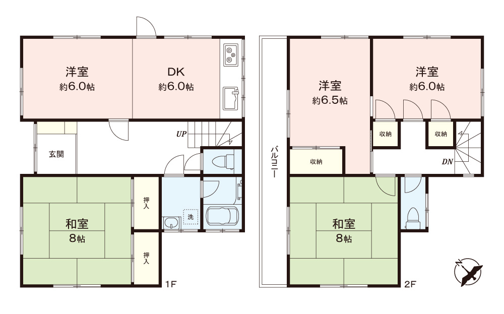 富士見市上沢２丁目の中古一戸建の間取り|住空間広々！全居室6帖以上の5DK！

