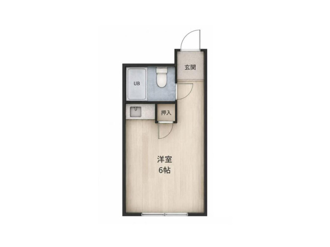 【間取り】 | メゾンドノア大横　手あり | ワンルームタイプの1Rの中古マンション。居室とキッチンがひとつながりで、単身の方やセカンドハウスに向くコンパクトな住まいです。木のぬくもりを感じる空間で、帰宅するたびにほっとくつろげます。