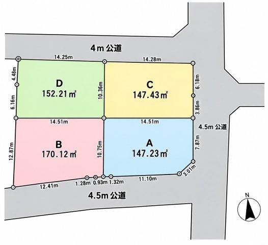 あきる野市渕上　土地全4区画の区画図