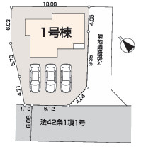 八王子市石川町　第4の区画図|カースペースをしっかり確保したゆとりある敷地配置です。前面道路からの出入りもスムーズで、お車の出し入れや日々の移動が楽に行えます。整形地に近い敷地形状で、お庭や住空間を有効にご活用いただけます。