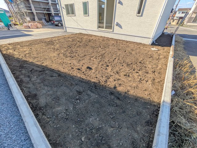 常陸大宮市南町　第2　新築戸建て　6号棟の庭|日当たりや広さを現地で体感してください。理想のガーデニングや家庭菜園を始めてみませんか。