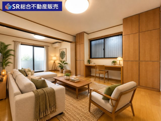 高井田中3丁目中古戸建の居間・リビング|リビングは14帖♪隣接する洋室と合わせるともっと広くなり家族団らんの時間をお過ごしいただける空間です。（家具はCGによるイメージです。）