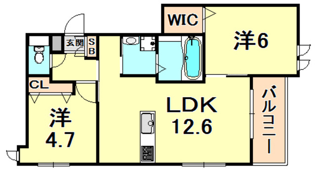 芦屋市岩園町の賃貸マンションの間取り