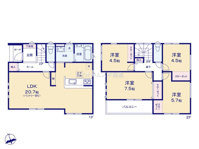 【間取り】 | あま市七宝町桂山之浦1693-49『仲介料無料』新築戸建て | 1号棟