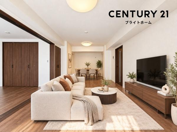 ストークマンション上大岡の居間・リビング|自慢したくなるリビング！
形も良く家具の配置にも困りません。
※家具等はCGでの参考レイアウトです。