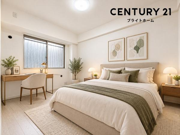 クレストフォルム本郷台サウスステージの洋室|窓からの光が嬉しい洋室です。
収納もあり、荷物が多い方にも安心です♪
※家具等はＣＧでの参考レイアウトです。
