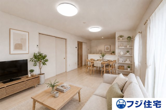 泉大津市清水町の居間・リビング|※バーチャルステージング画像（AI合成）です。合成された家具等は販売価格に含まれません。