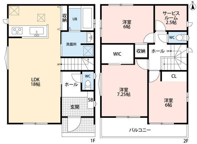 小牧市久保一色南２丁目　新築戸建　B号棟の間取り|サービスルーム2.5帖あり。
ウォークインクローゼットあり。