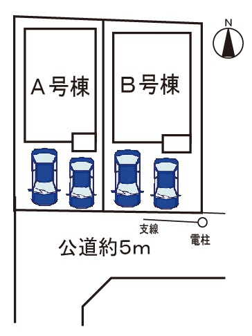 小牧市久保一色南２丁目　新築戸建　B号棟の区画図|駐車場並列２台可