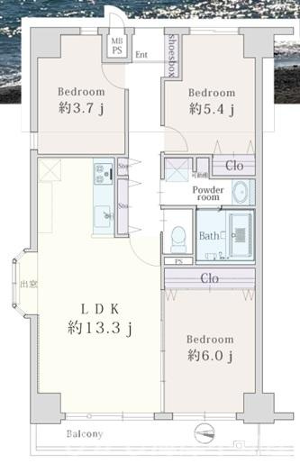 ダイアパレス茅ヶ崎の間取り|南向き　３LDK