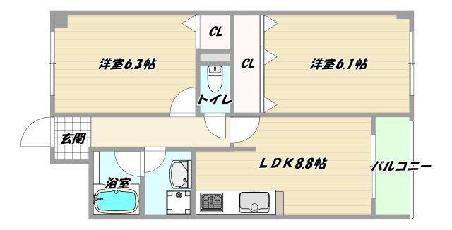 大阪市東淀川区柴島２丁目の賃貸マンションの間取り