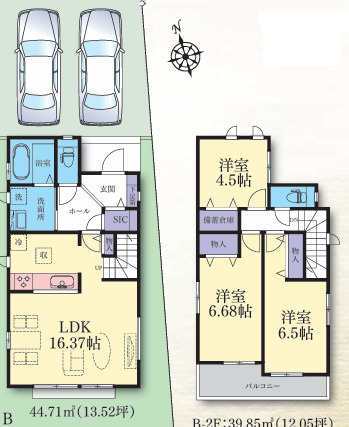 藤沢市高倉933番　新築戸建　全２棟B号棟の間取り