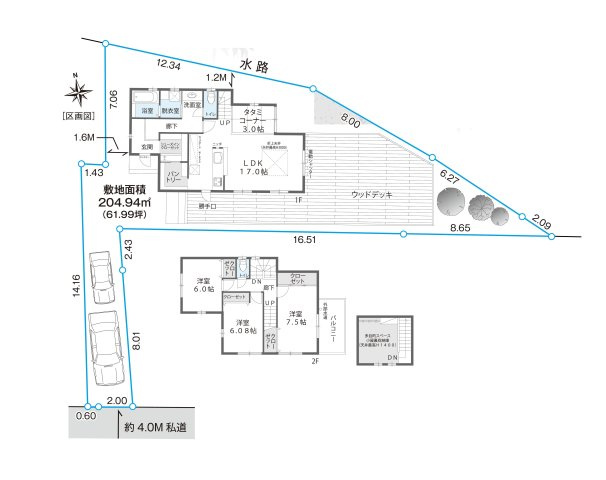 【土地図＋建物プラン例】 | 陽の光をたっぷりと浴びながら気持ち良く生活が出来ます。夢のマイホーム、夢ではなく実現出来ます！見学・ご相談等、お気軽にご連絡下さい。