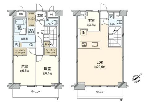 新宿区西新宿８丁目の中古マンションの間取り