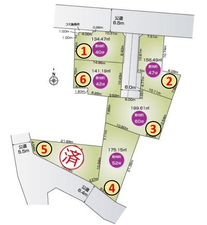 【仲介手数料無料】新築戸建　東松山市松本町1-2-6付近の区画図