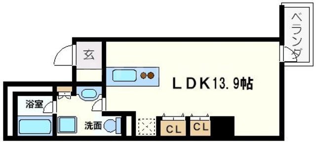 RIDGE北堀江の間取り|プロシード北堀江　開放感のある間取り