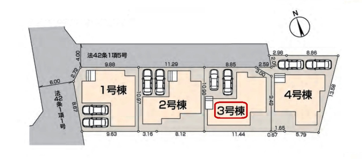入間市東藤沢6丁目・全4棟　新築一戸建　3号棟の区画図|【全4棟・3号棟】土地面積123.88平米（約37.47坪）