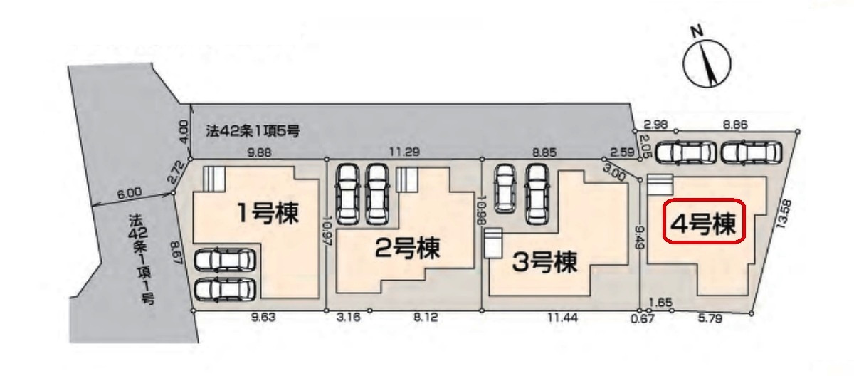 入間市東藤沢6丁目・全4棟　新築一戸建　4号棟の区画図|【全4棟・4号棟】土地面積130.47平米（約39.46坪）