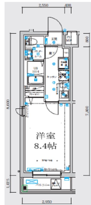 スクエア千鳥町の間取り|洋室8.4帖の1Kバストイレ別独立洗面台！
洗面所とトイレも独立！