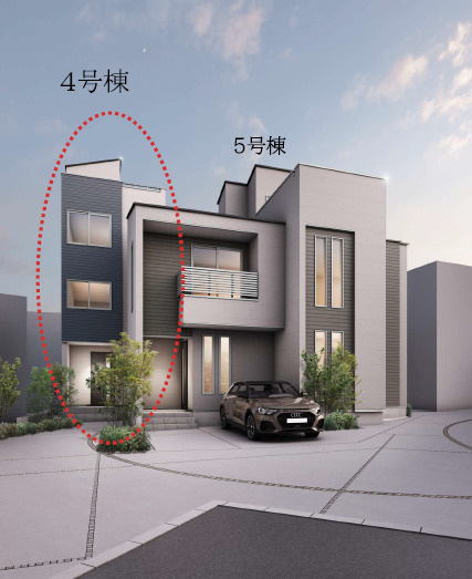 藤沢市藤沢　新築戸建　全６棟４号棟の外観パース