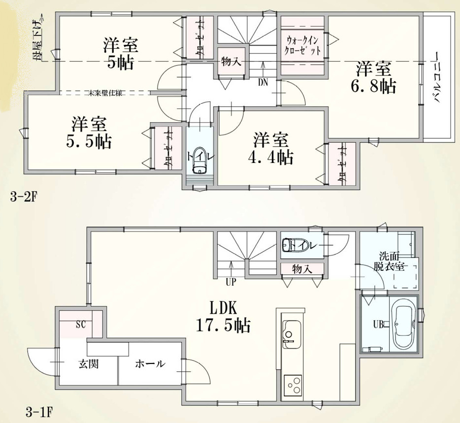 ■BESTie100■山手歩14分♪ZEH水準×4LDK×2駅利用可×WICの間取り