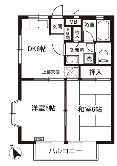 【間取り】 | ティ・エスハイム壱番館 | 和室と洋室のある2DKタイプ☆小さなお子様がいるファミリーさんにも良いですね☆なんと言っても角部屋・最上階なのが嬉しい♪