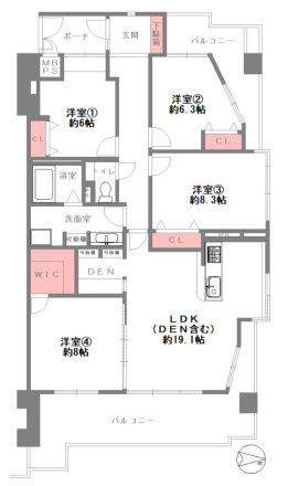 桜宮リバーシティ・コープ２１の間取り|専有面積：109.12㎡・4LDK・