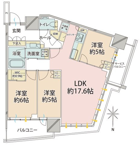 ■3LDK、専有面積：73.5平米、バルコニー面積：6.91平米