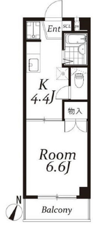 ブランドール池上の間取り|南向きバルコニーの1K洋室6.6帖バストイレ別！