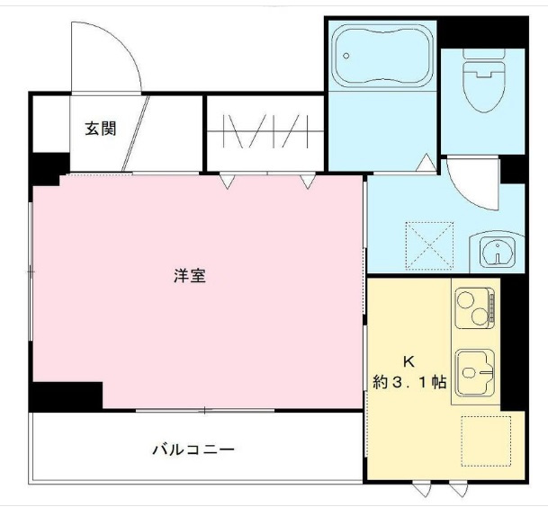 エミネンスの間取り|洋室7.1帖の1Kバストイレ別独立洗面台