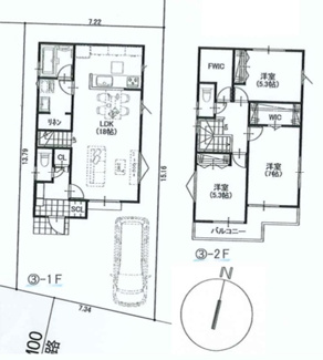 【土地図＋建物プラン例】 | 【仲介手数料無料！！】日野市多摩平6丁目　売地（全3区画）第2区画　4690万円 | ③建物プラン92.34㎡、価格1600万円（税込）、土地建物総額5990万円