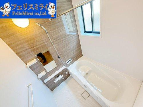 Terrechez　明石市魚住町１４期（西岡）　全２棟の浴室|■現地写真■
1坪タイプの浴室♪
広々としており、好評頂いております♪