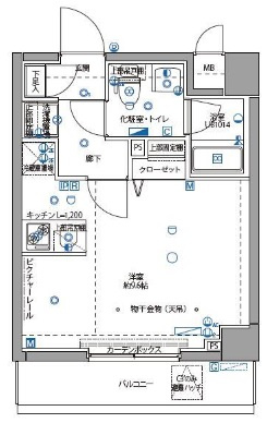 パティーナ京急蒲田の間取り|東向きバルコニー洋室9.6帖カウンターキッチンの1Rバストイレ別独立洗面台！