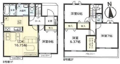 土浦市真鍋5丁目2086番　新築戸建て　B号棟の間取り|間取り図です♪
実際の空間の広さや陽当たり、風通しなどは現地でご確認できます♪