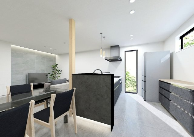 戸塚区戸塚町　新築戸建て　第5のキッチン|◆キッチンからダイニングやリビングが見渡せるキッチン。料理をしながら家族とコミュニケーションをとれるだけでなく、大きな開放感も得られることができます。