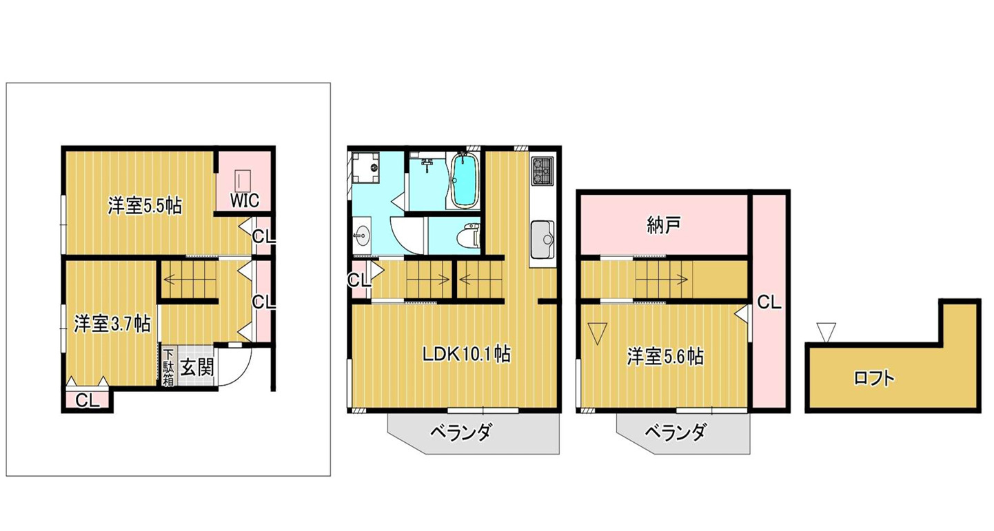 中古戸建　西宮市浜甲子園一丁目の間取り