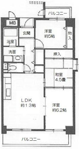 芦屋市茶屋之町の賃貸マンションの間取り