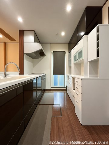 あいの里３条８丁目 戸建のキッチン|リビングを見渡せる対面システムキッチン