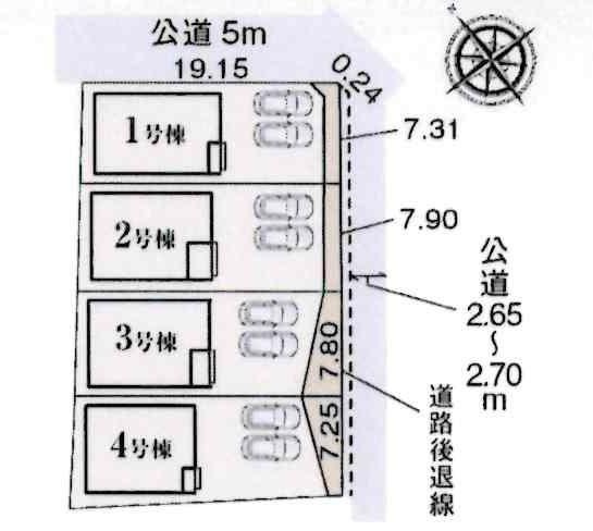 安城市赤松町　全4棟・1号棟の区画図